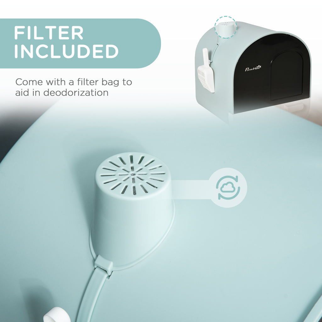 Fully Enclosed Cat Litter Box with Lid & Drawer Design, Covered Litter Box Anti-Leakage, Anti-Splashing, for Indoor Cats from Kitten to Adult, with Scoop & Mat, Easy Clean, Odor Control, Green