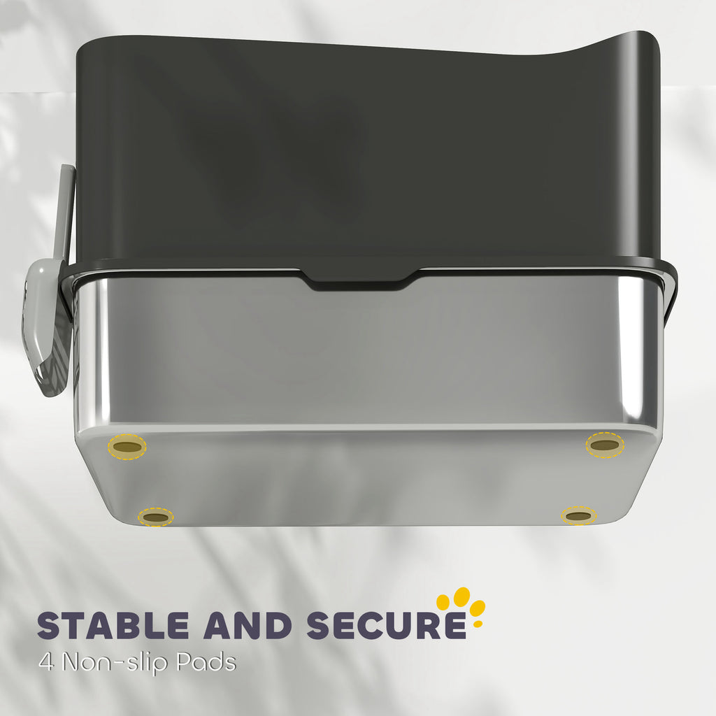 Extra Large Stainless Steel Litter Box, Enclosed Cat Litter Box with Scoop, Top Entrance, Non-slip Pads, Black