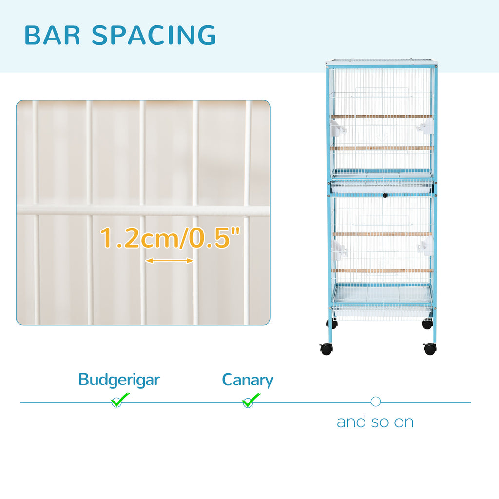 55" 2 In 1 Bird Cage Aviary Parakeet House for finches, budgies with Wheels, Light Blue