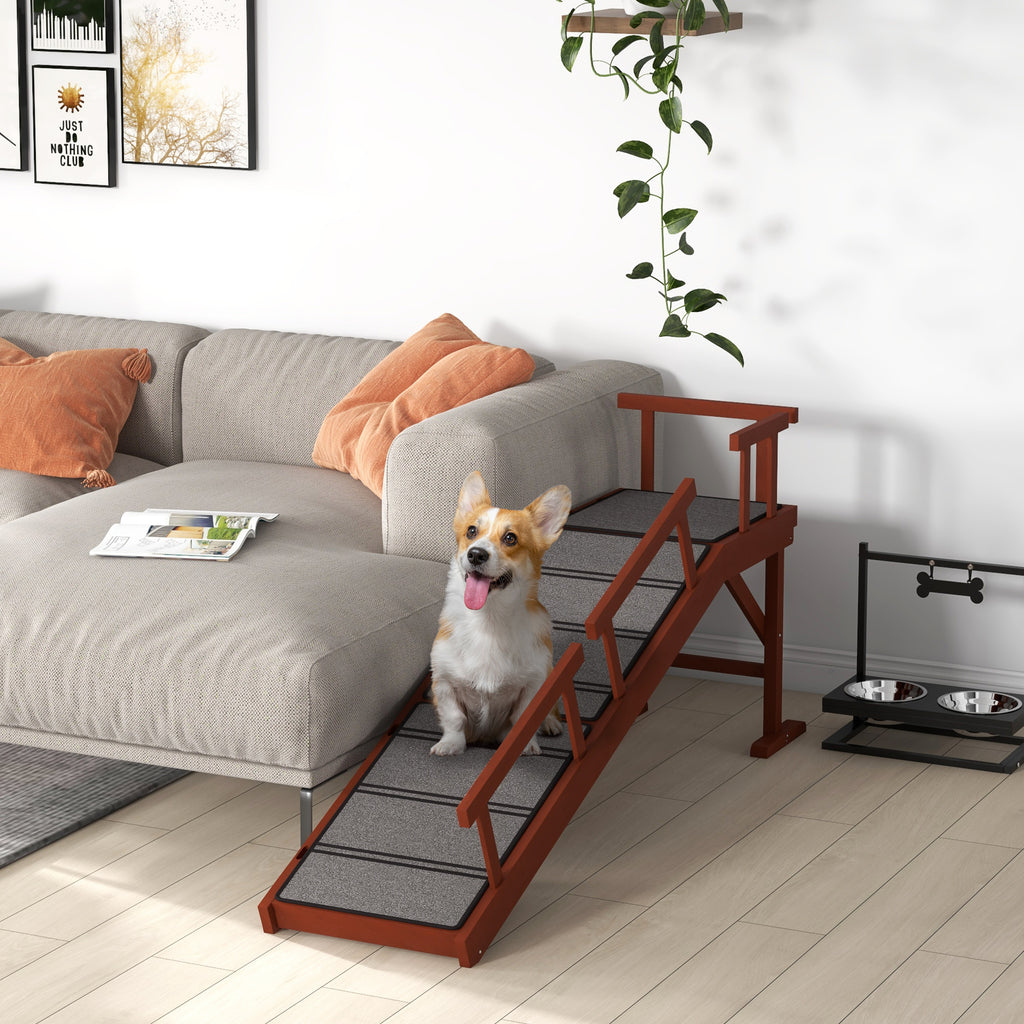 Wooden Dog Ramp with Removable Guardrails, Non-Slip Surface, 60" Long, Brown