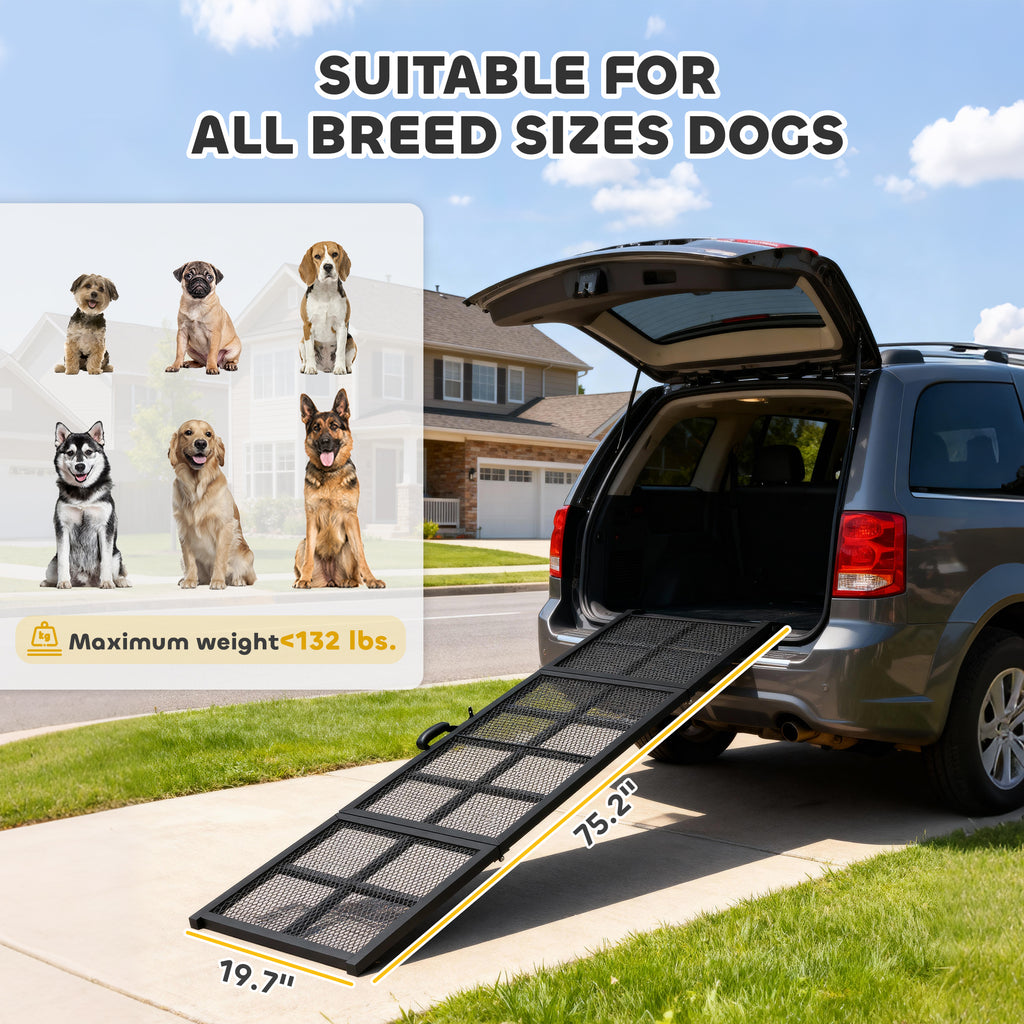 75" Extra Long Dog Car Ramp, Non-Slip Folding Portable Ramp for Large Dogs