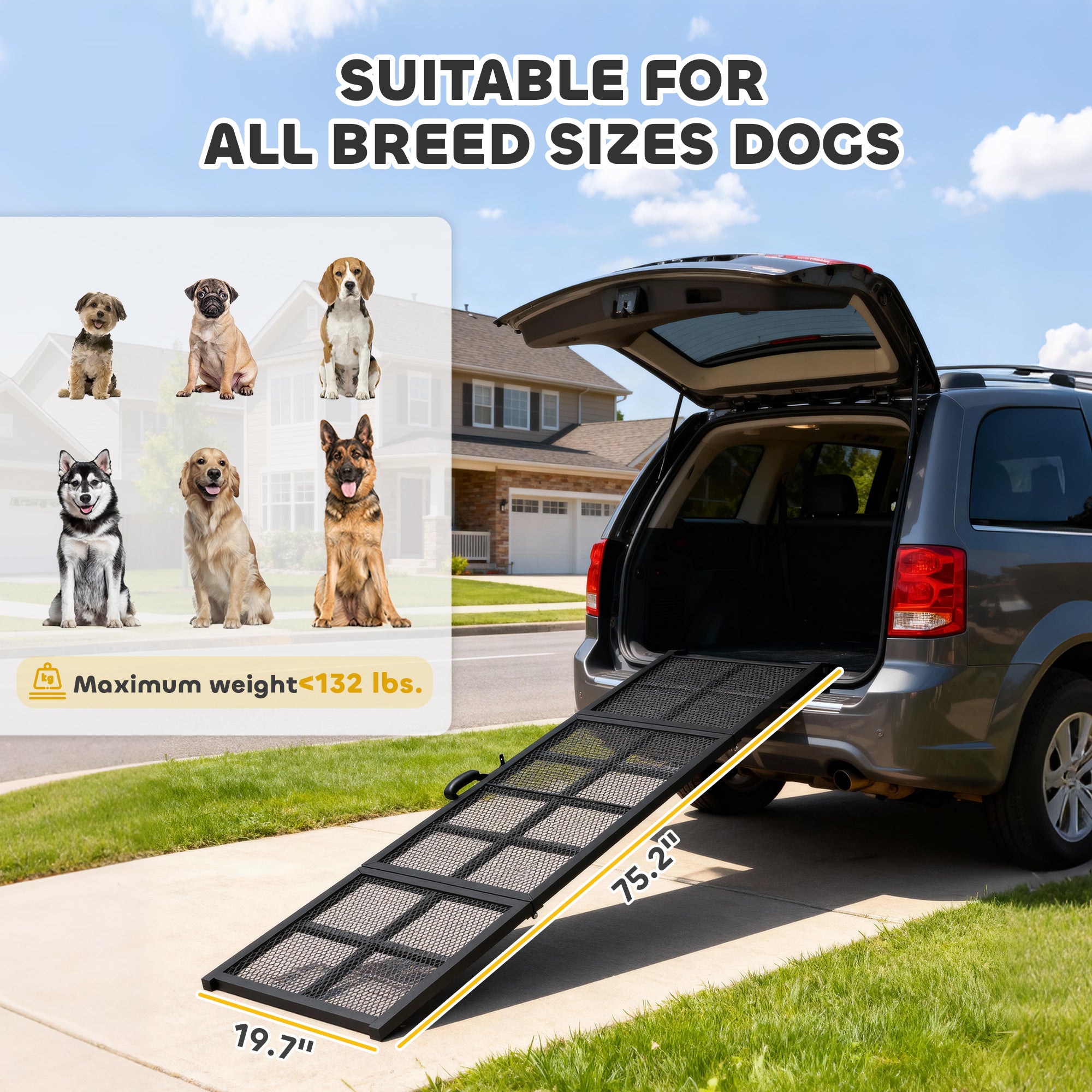 75" Extra Long Dog Car Ramp, Non-Slip Folding Portable Ramp for Large Dogs