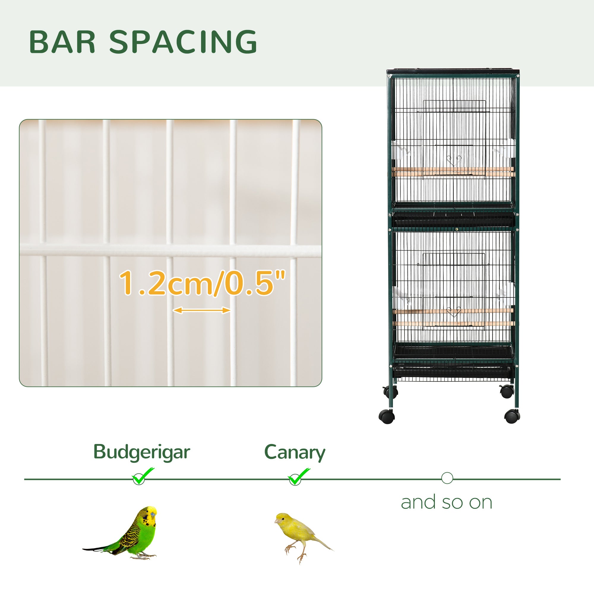 Large Bird Cage with 1.7 ft. Width for Wingspan, Bird Aviary Indoor with Multi-Door Design, Fit for a Canary, Finch, Conure, 55", Green