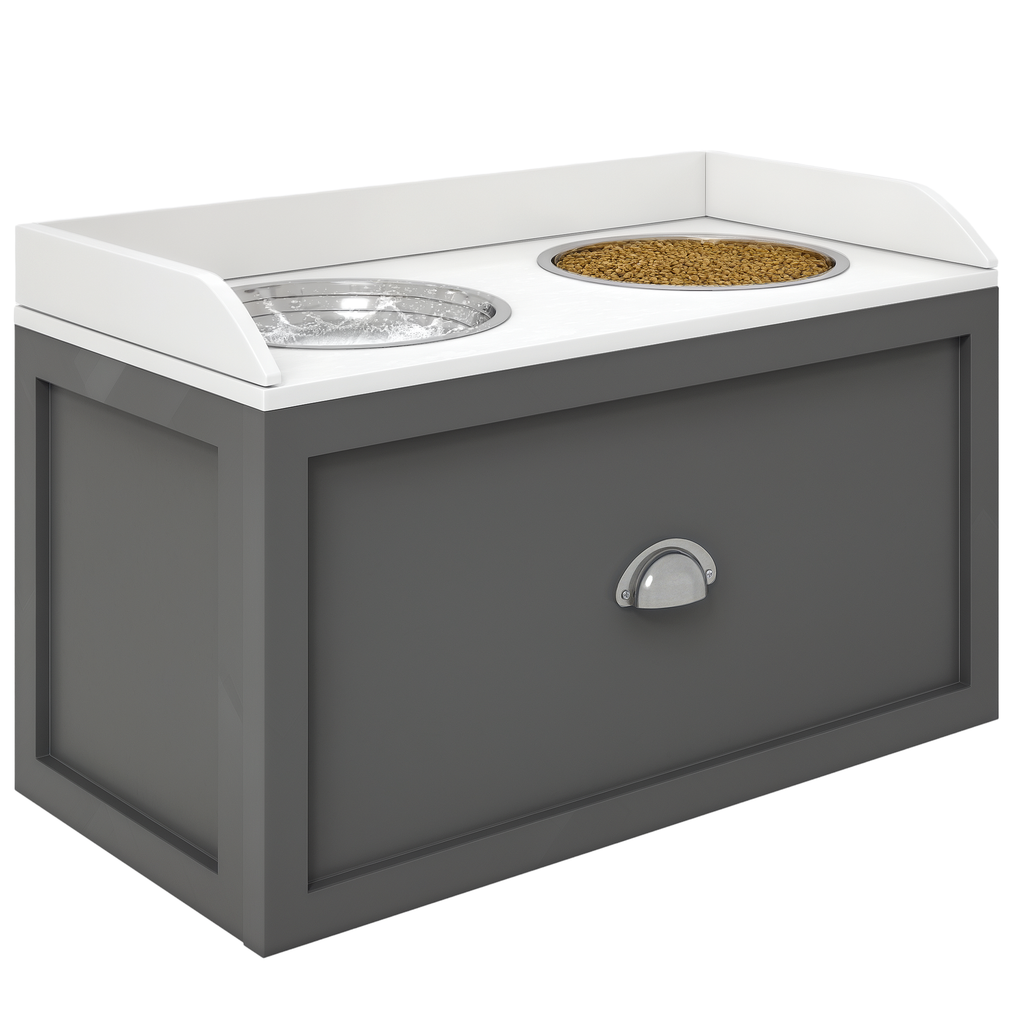 Pet Feeding Station Pet Dish Bowl Set with Storage, 2 Elevated Dog Bowls for Large Sized Dogs, Gray