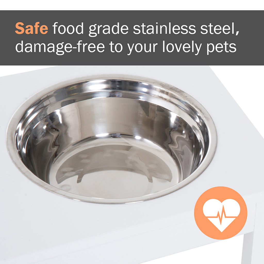 23" Wooden Heavy Duty Dog Food Bowls Pet Elevated Feeding Station -White