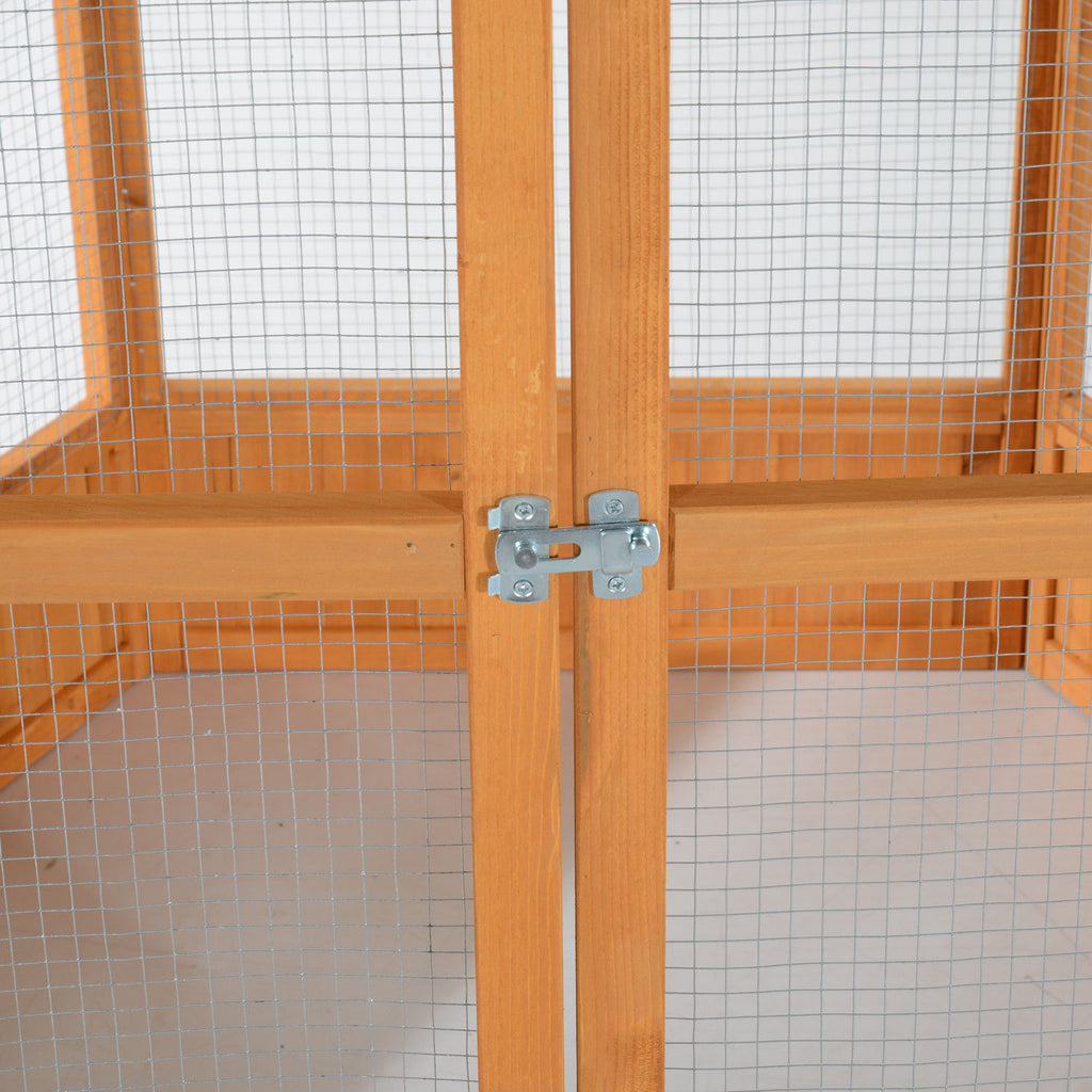 69" Wooden Hexagonal Outdoor Aviary Flight Bird Cage With Covered Roof, Brown