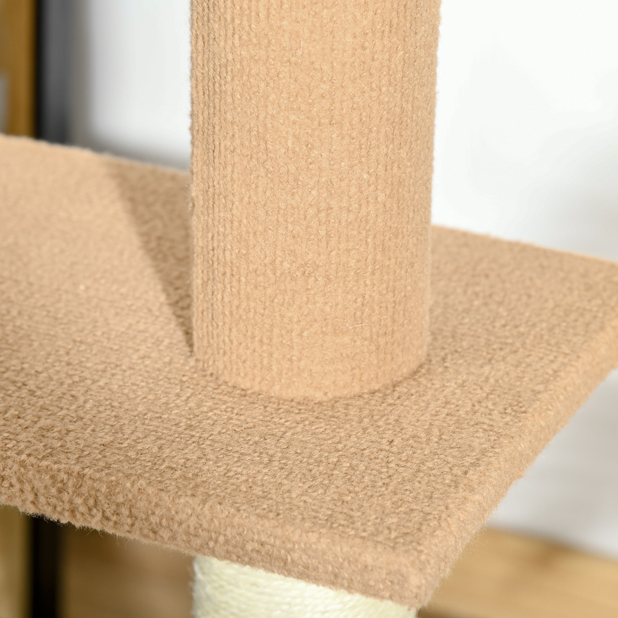 Light Brown Floor to Ceiling Cat Tree - Adjustable Height 4-Tier Cat Tower with Sisal Scratching Posts, Stable Activity Center Furniture for Indoor Kittens