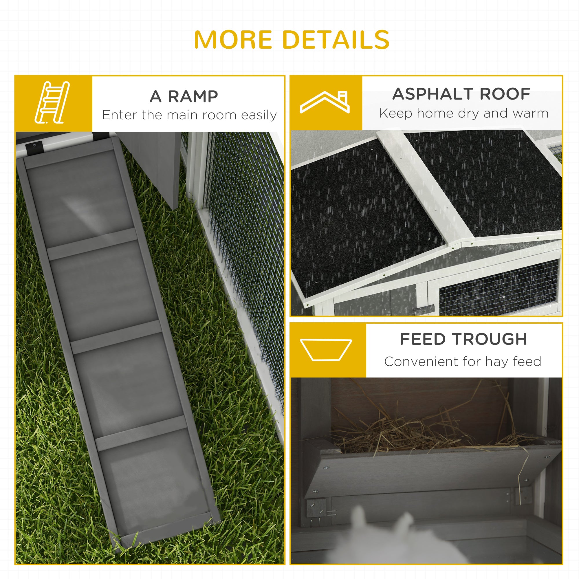 Rabbit Hutch 2-Story Bunny Cage, Guinea Pig Cage Indoor Outdoor, Small Animal House with Slide Out Tray, for Rabbits, Chickens, Ducks, 61.5" x 23" x 27", Light Gray
