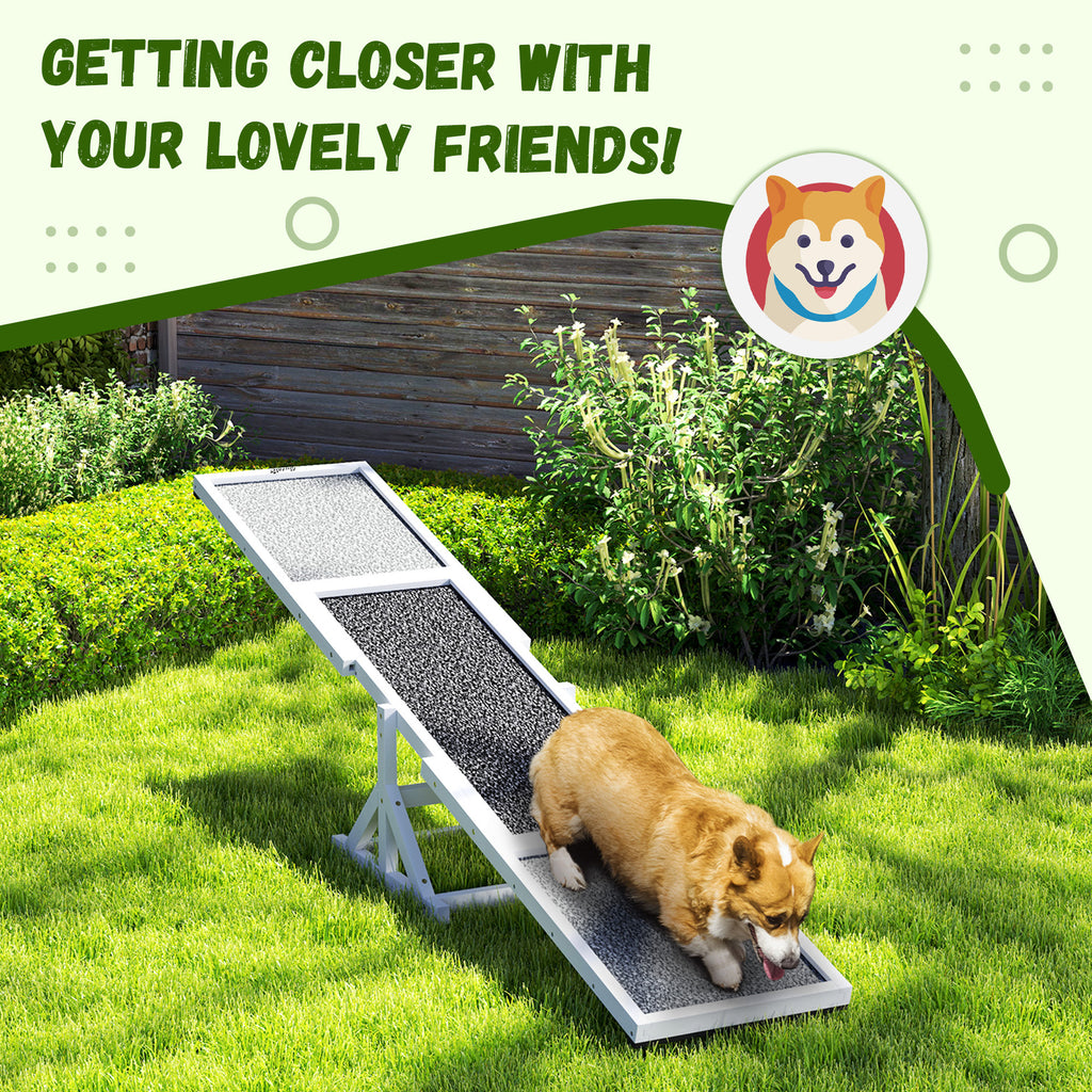 Wooden Dog Agility Seesaw for Training and Exercise, Weather Resistant, 83" L x 16" W x 14" H, White