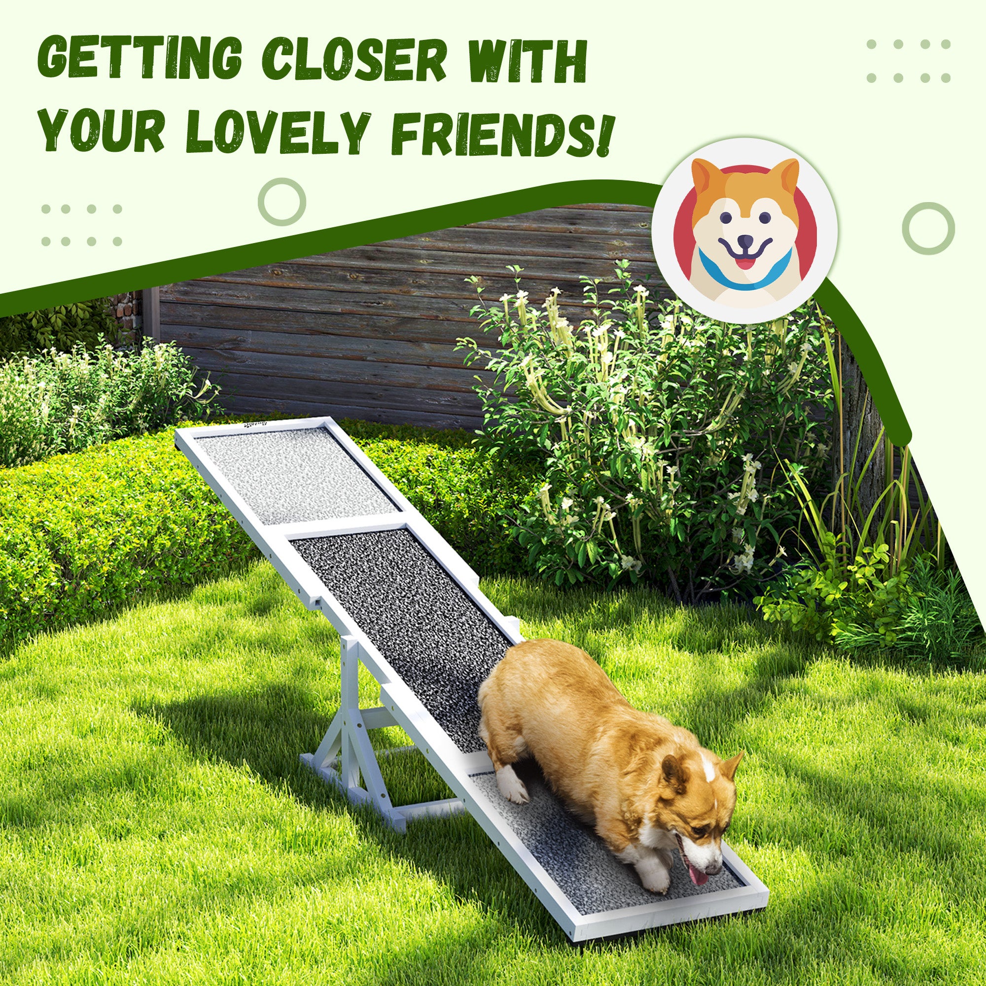 Wooden Dog Agility Seesaw for Training and Exercise, Weather Resistant, 83" L x 16" W x 14" H, White