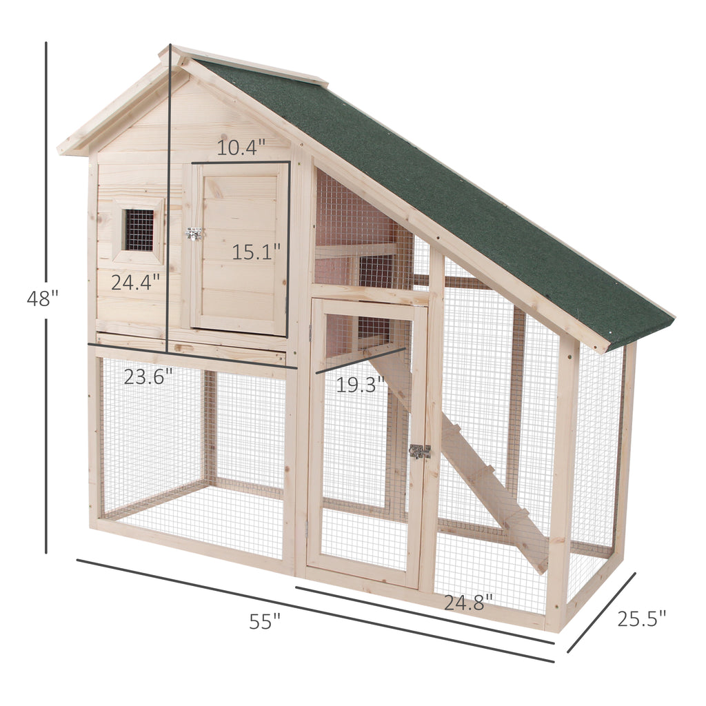 55" L 2-Tier Wooden Rabbit Hutch Bunny Cage