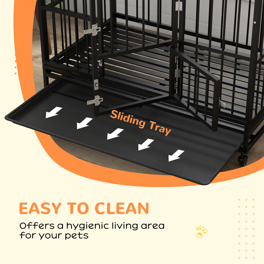 48" Heavy Duty Dog Crate with Lockable Wheels & Double Doors for XL Dogs