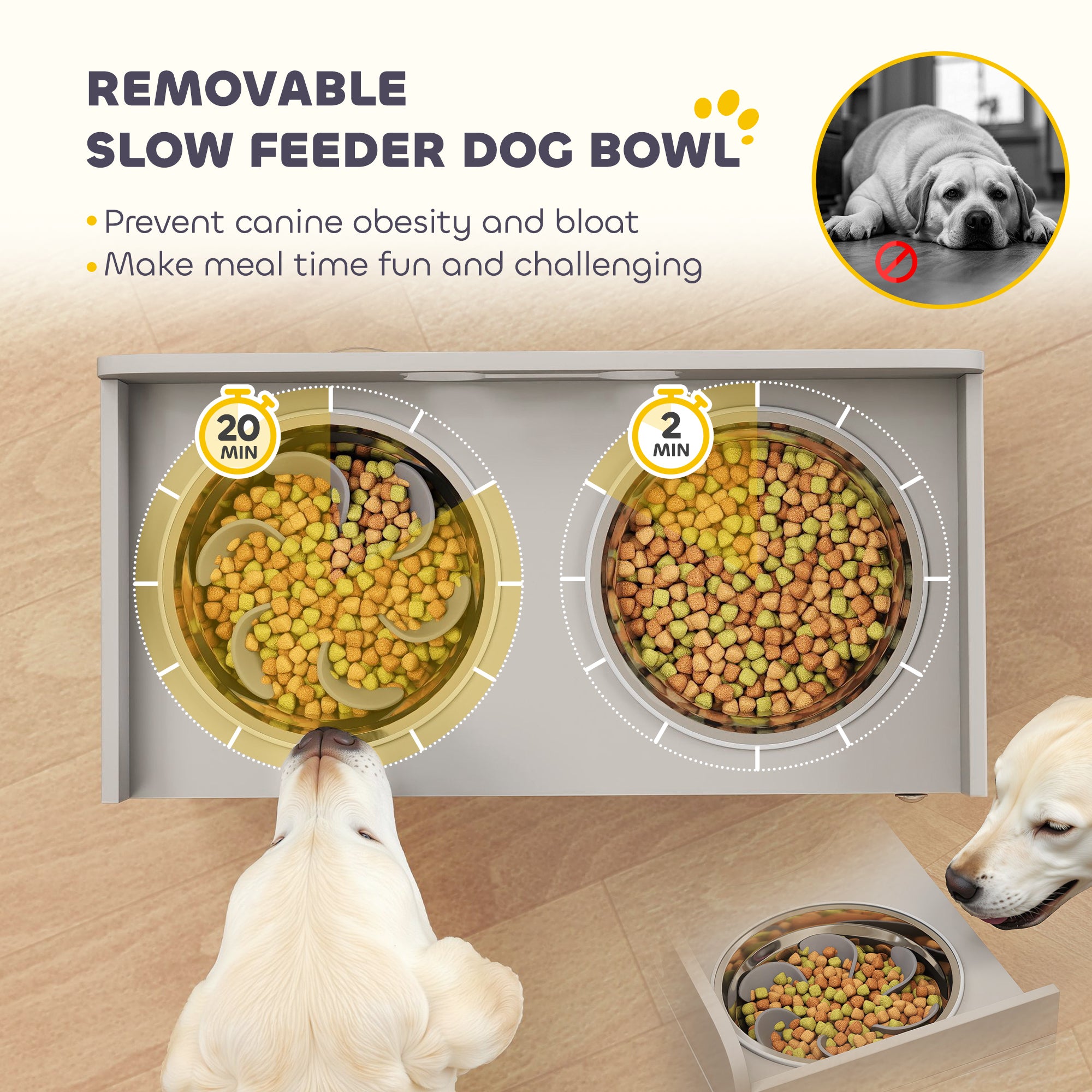 Elevated Dog Bowls with Storage, Raised Dog Bowl Stand with 2 Stainless Steel Bowl for Large Dogs, Gray