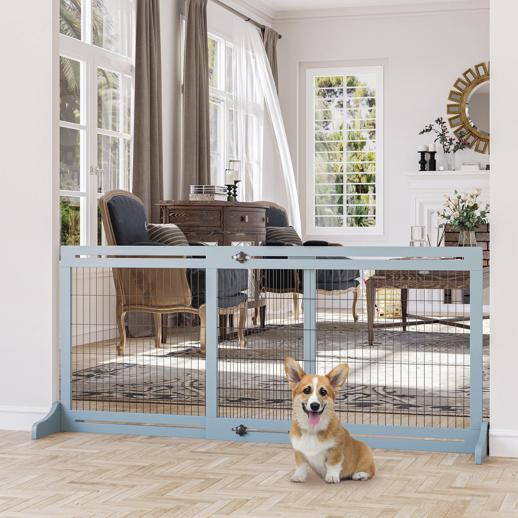 71" Extra Wide Freestanding Pet Gate for Dogs & Cats, Doorway Hallway Barrier