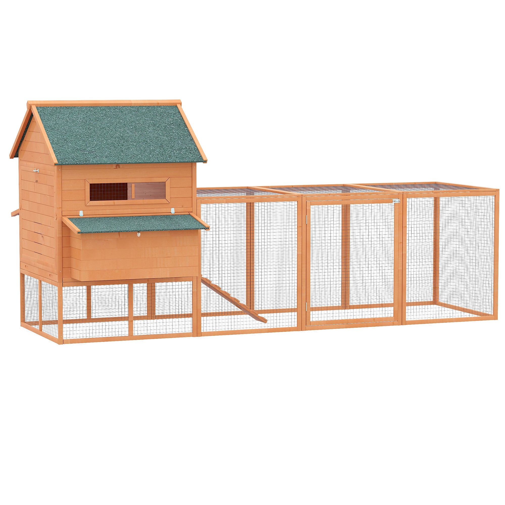 137" Chicken Coop for 8-10 Chickens, Large Chicken House, Wooden Poultry Hen Cage with Nesting Box and Run for Backyard, Orange