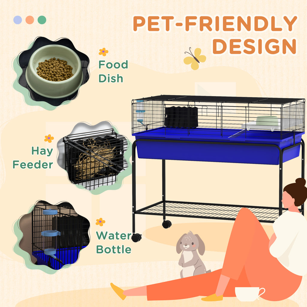 Two-Story Small Animal Cage Removable from Stand, Pet Habitat with Shelf & Wheels, 39" x 20.5" x 36.5", Blue
