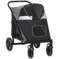 Dog Stroller for Large Medium Small Dogs up to 66 Lbs. 23.5" in Body Length, One-Click Foldable Pet Cat Stroller with Storage, Shock Absorption Wheels, Mesh Window, Safety Leash, Gray