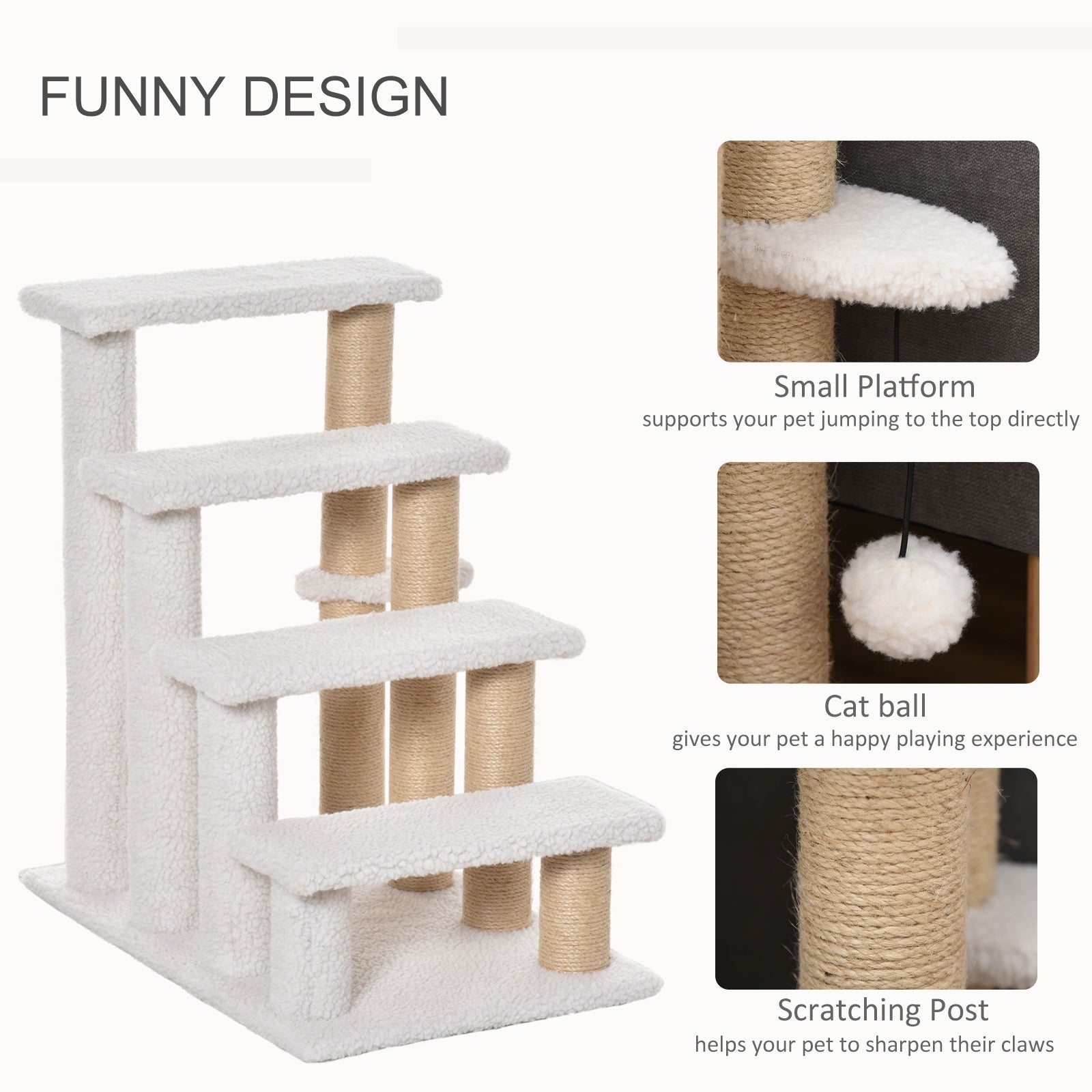 4-Tier Cat Steps with Scratching Posts, Pet Stairs for High Bed & Sofa, Indoor Cat Climbing Ladder, White
