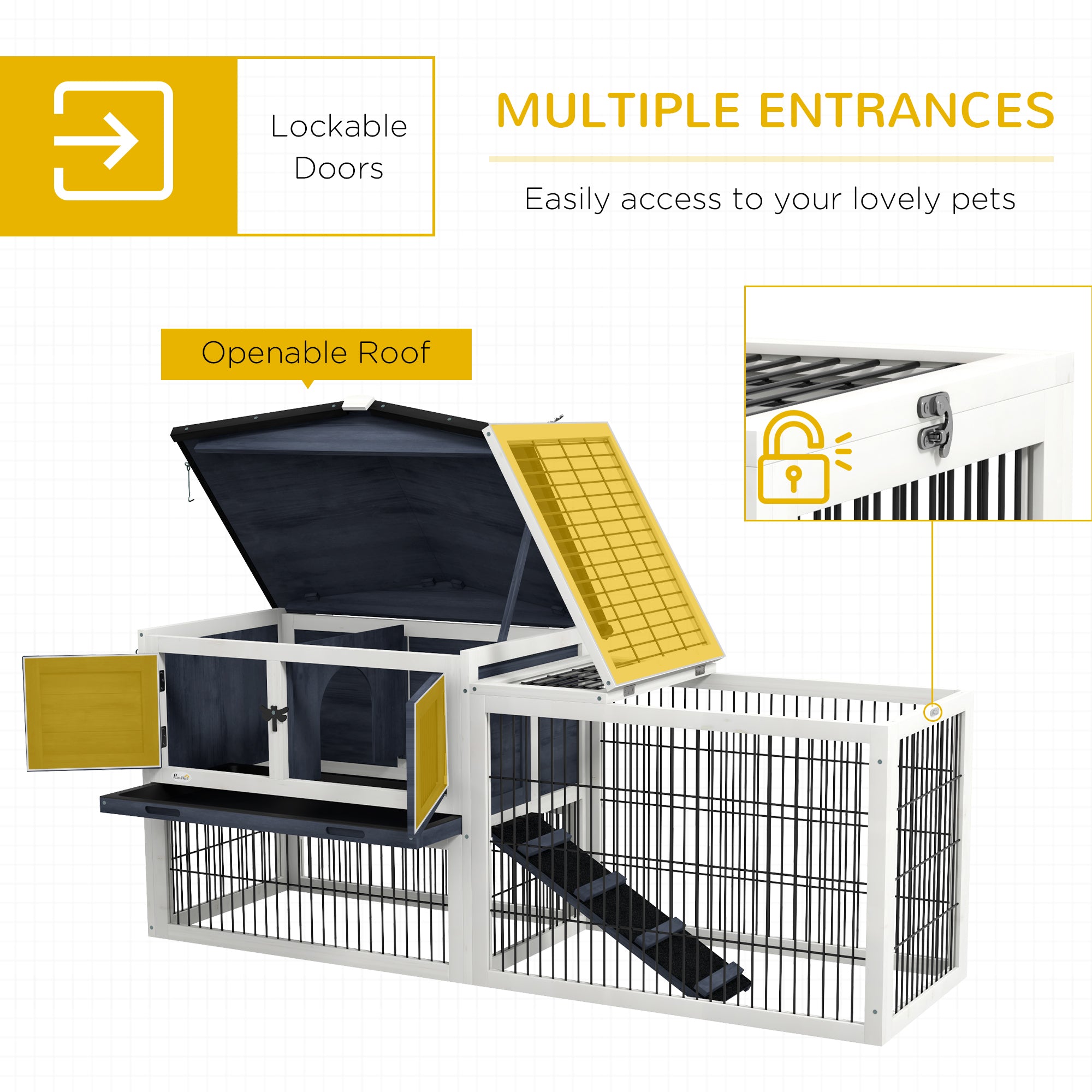 2 Level 59" Outdoor Rabbit Hutch with Openable Top, Dark Gray