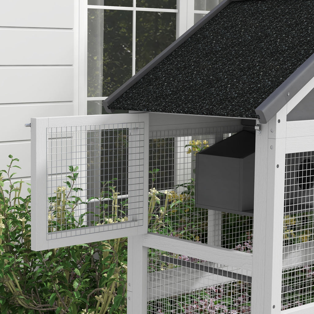 Wooden Bird Aviary with Slide-Out Tray, Birdhouse, Ladder, Perches for Finches, Parakeets, Gray