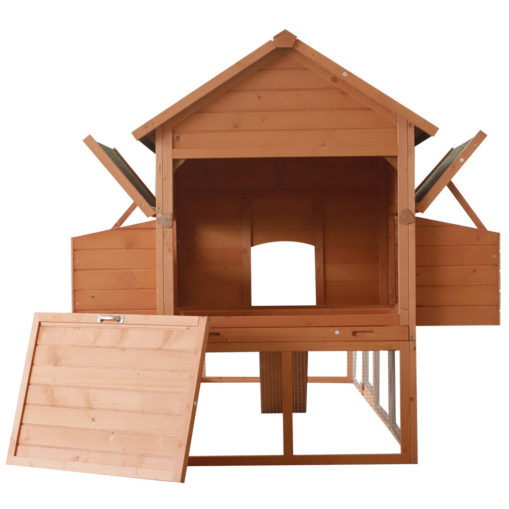 136.5" Chicken Coop Wooden Large Chicken House Deluxe Rabbit Hutch Lockable Poultry Hen Cage Backyard with Nesting Box and Run