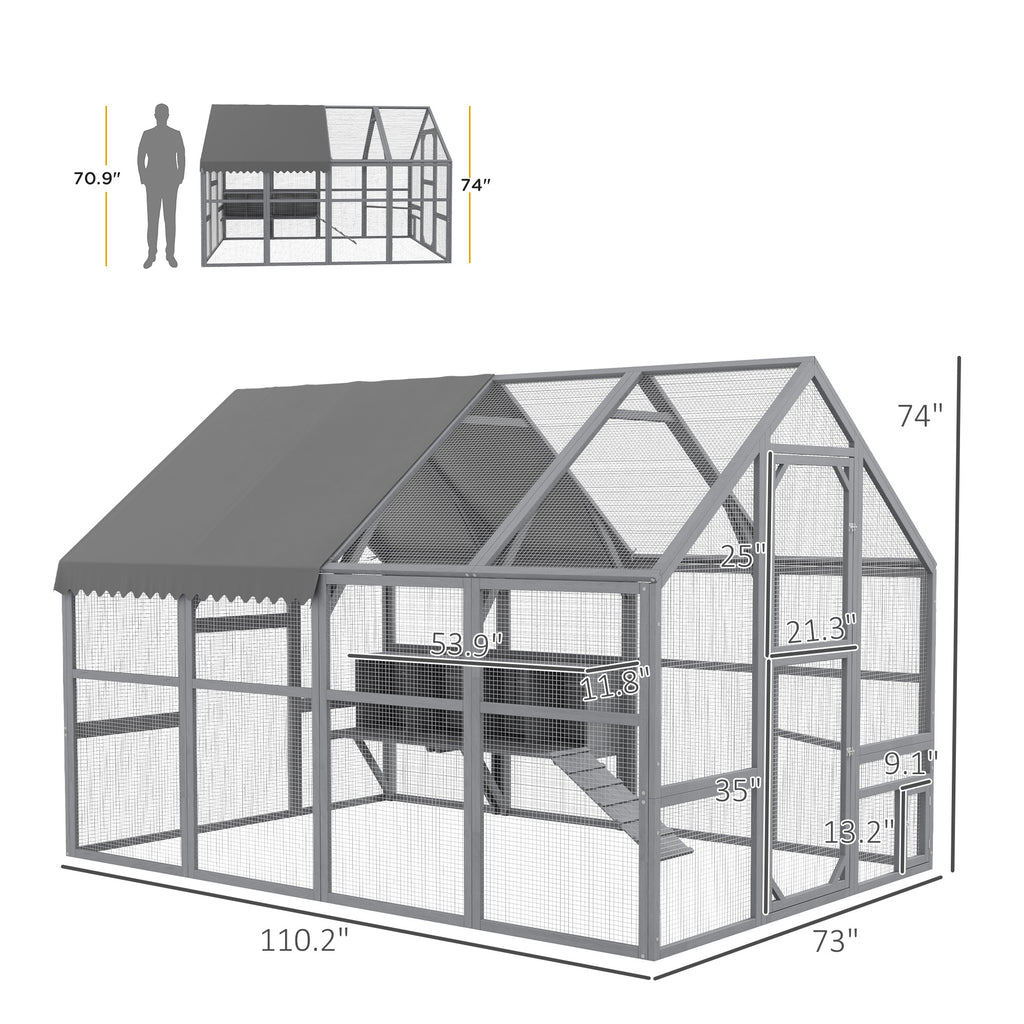 9' x 6' x 6' Large Chicken Coop with Nesting Box, Water-Resistant and Anti-UV Cover for 8-12 Chickens, Gray