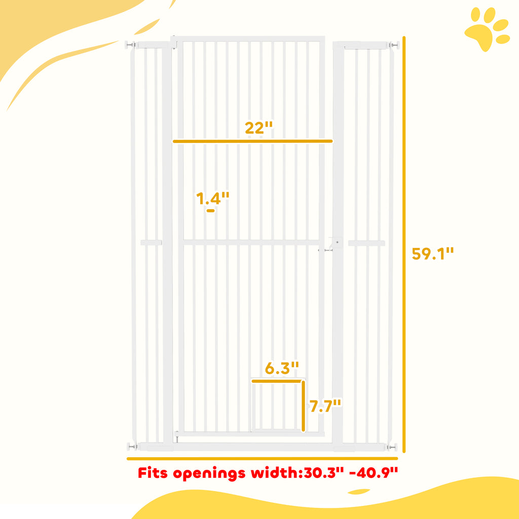 59" Extra Tall Pet Gate, 30"-41" Dog Gate with Cat Door, 1.4" Narrow Gap, 2.8" and 5.5" Extension, for Doorway, Hallway