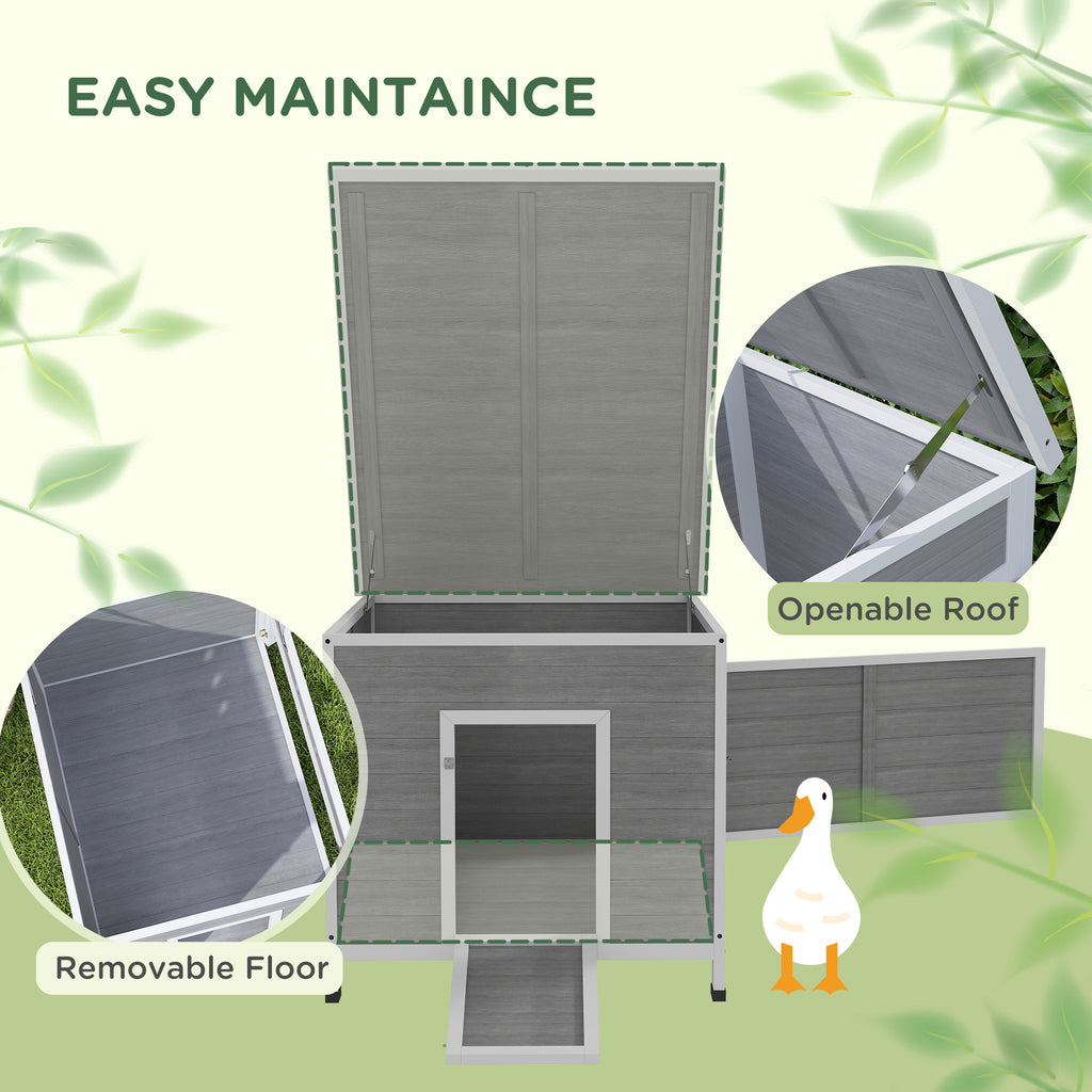 Wooden Duck Coop with Openable Roof, Removable Floor, Double Doors, Ramp, for 3-6 Ducks, Chickens, 30" x 38" x 30"