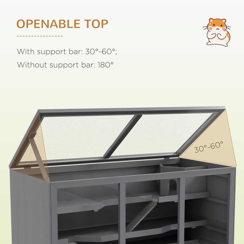 Extra Large Wooden Hamster Cage with Opening Roof, Hut, Ramps, Gray