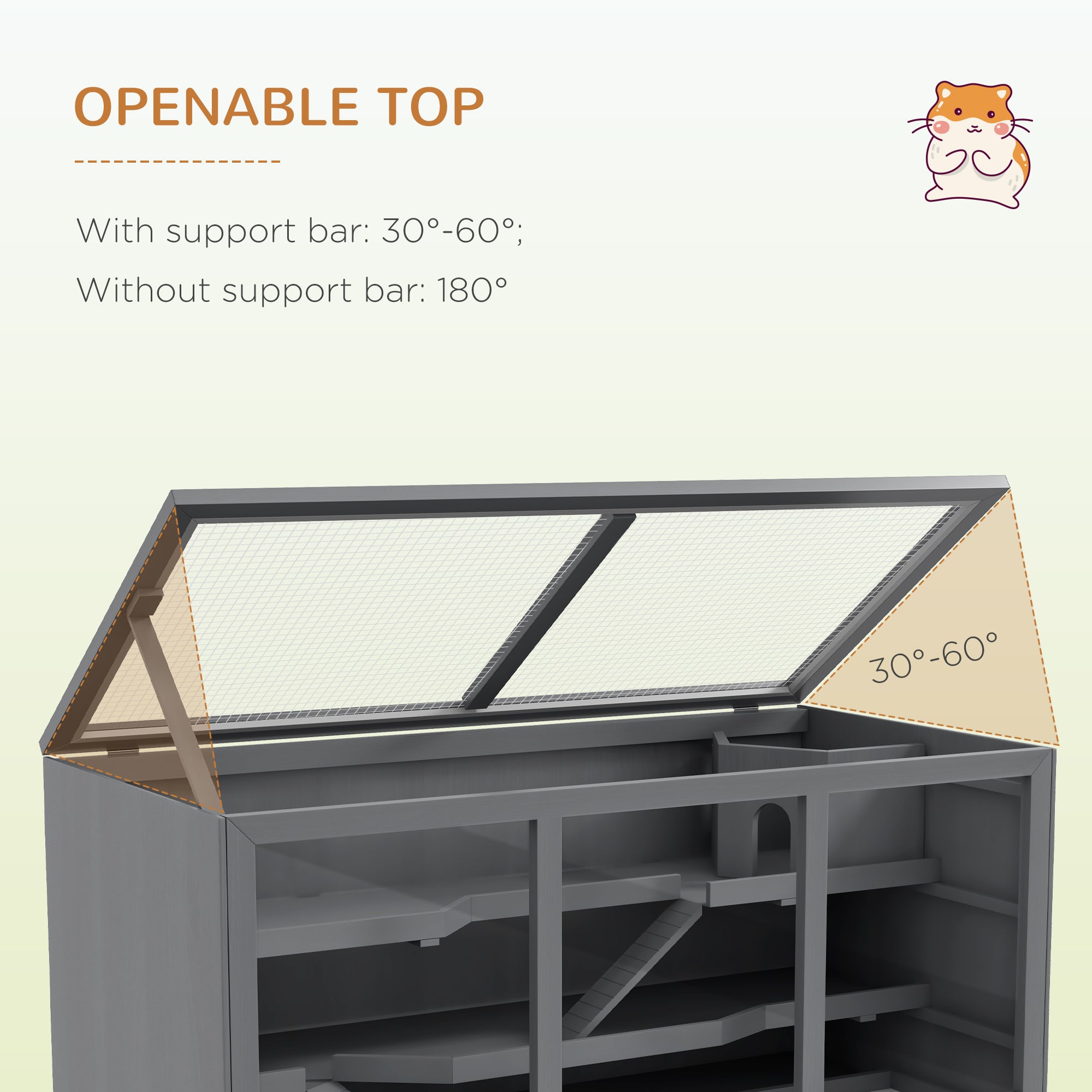 Extra Large Wooden Hamster Cage with Opening Roof, Hut, Ramps, Gray