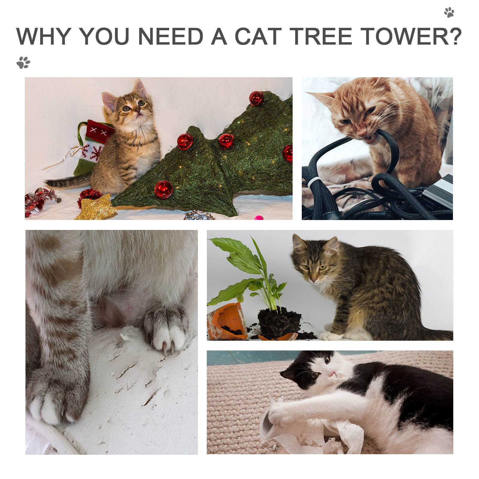102" Adjustable Height Floor to Ceiling Cat Tree, 5 Level Cat Tower with Scratching Posts, Hammock, Gray
