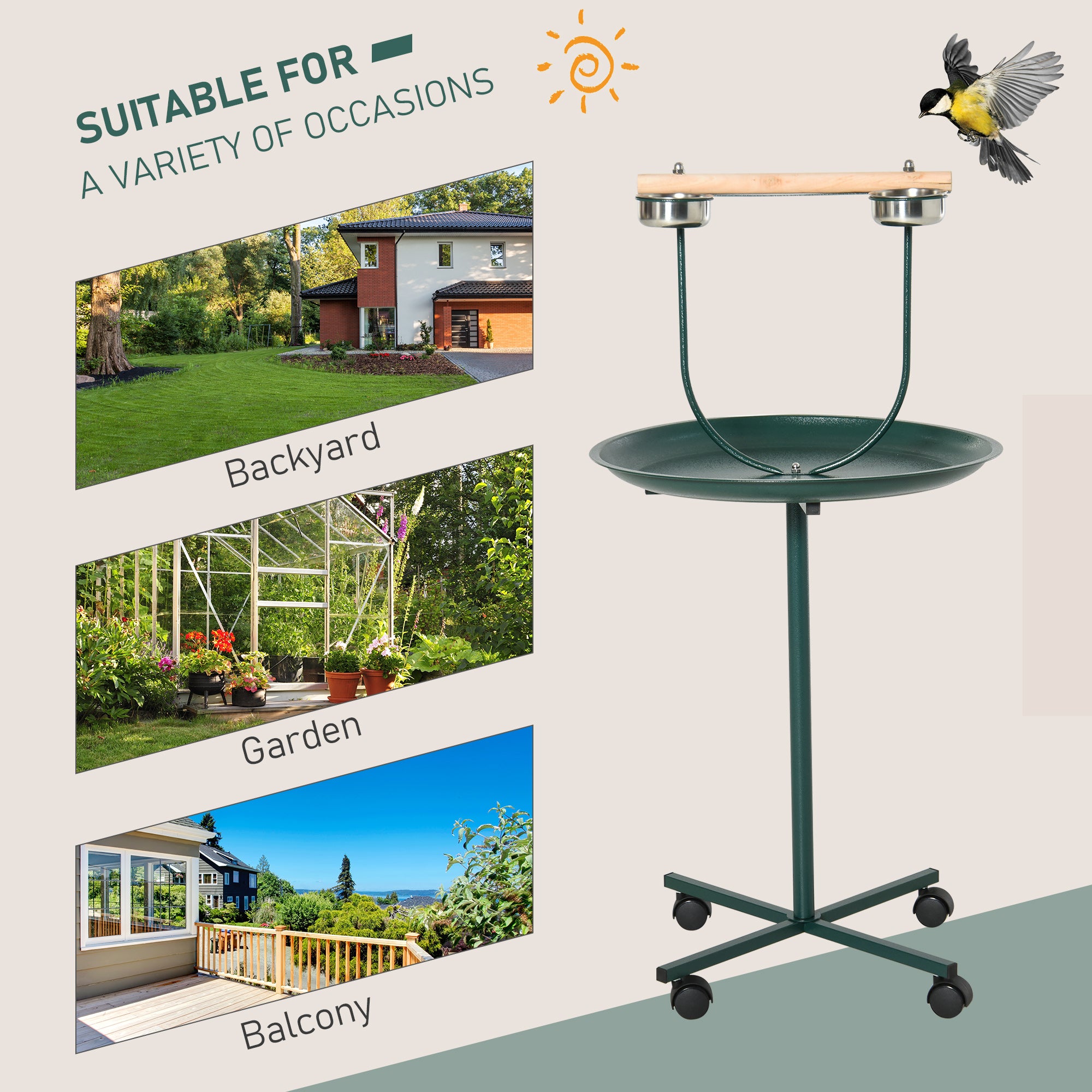48" Rolling T-Stand Bird Training Activity Playground With Perch