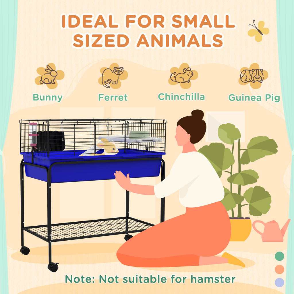 Two-Story Small Animal Cage Removable from Stand, Pet Habitat with Shelf & Wheels, 33" x 18.5" x 35", Blue