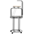 Parrot Stand Large Bird Perch Stand with Toy Hook & 3 Ladders, Parrot Perch, Bird Wooden Stand, Gray