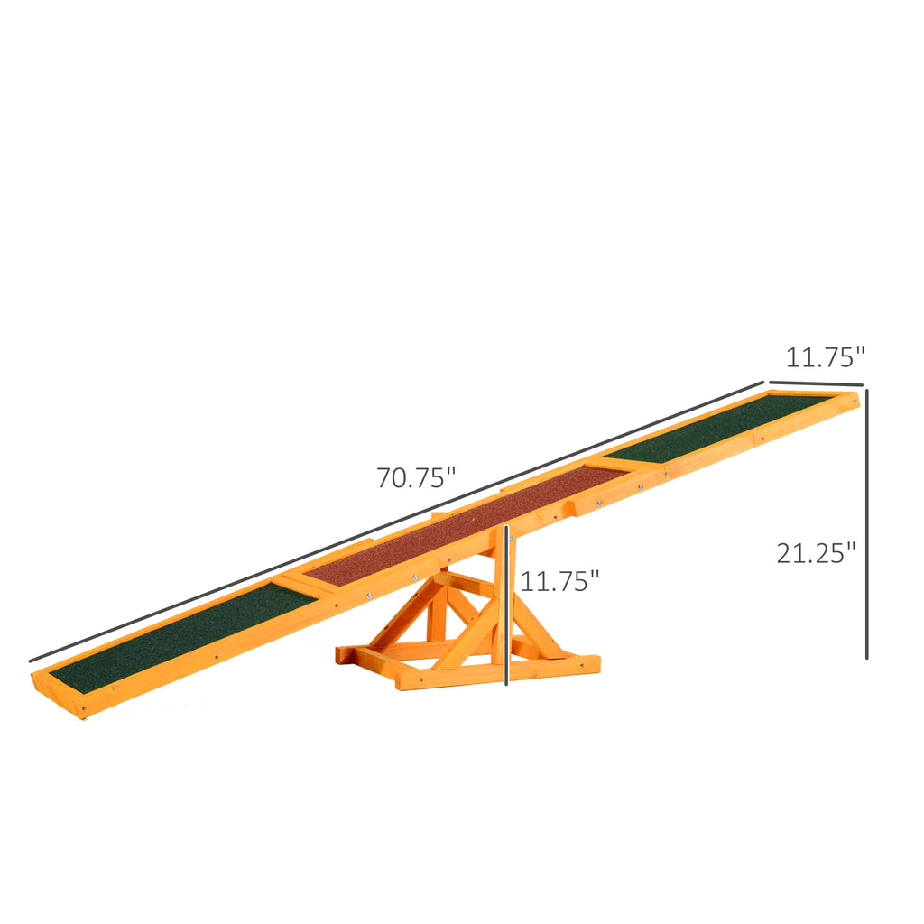 Wooden Dog Agility Seesaw for Training and Exercise, Platform Equipment Run Game Toy, Weather Resistant Pet Supplies, 71" L x 12" W x 12" H, Natural