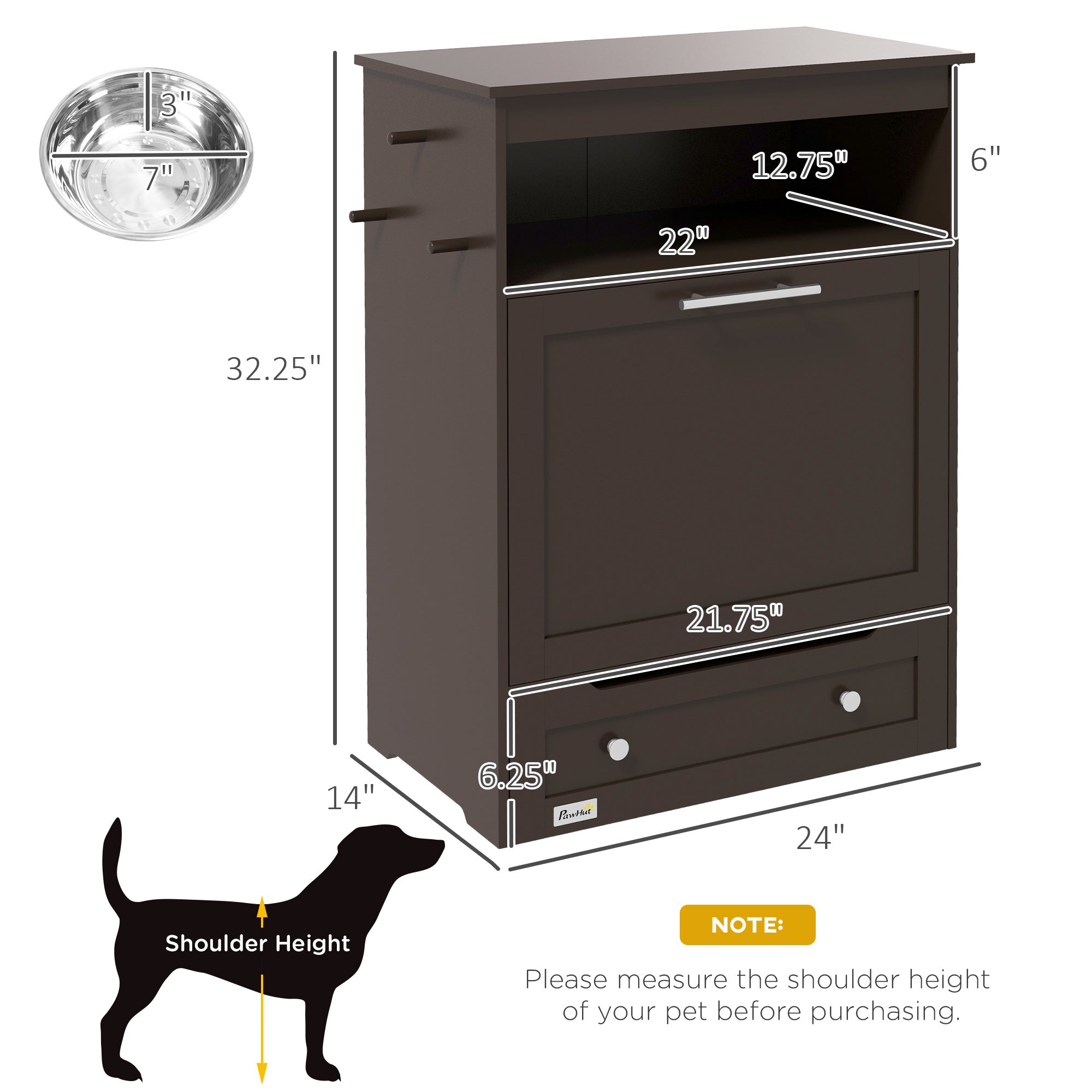 Pet Feeder Station with Storage Cabinet & Raised Bowls, Dog Food Container