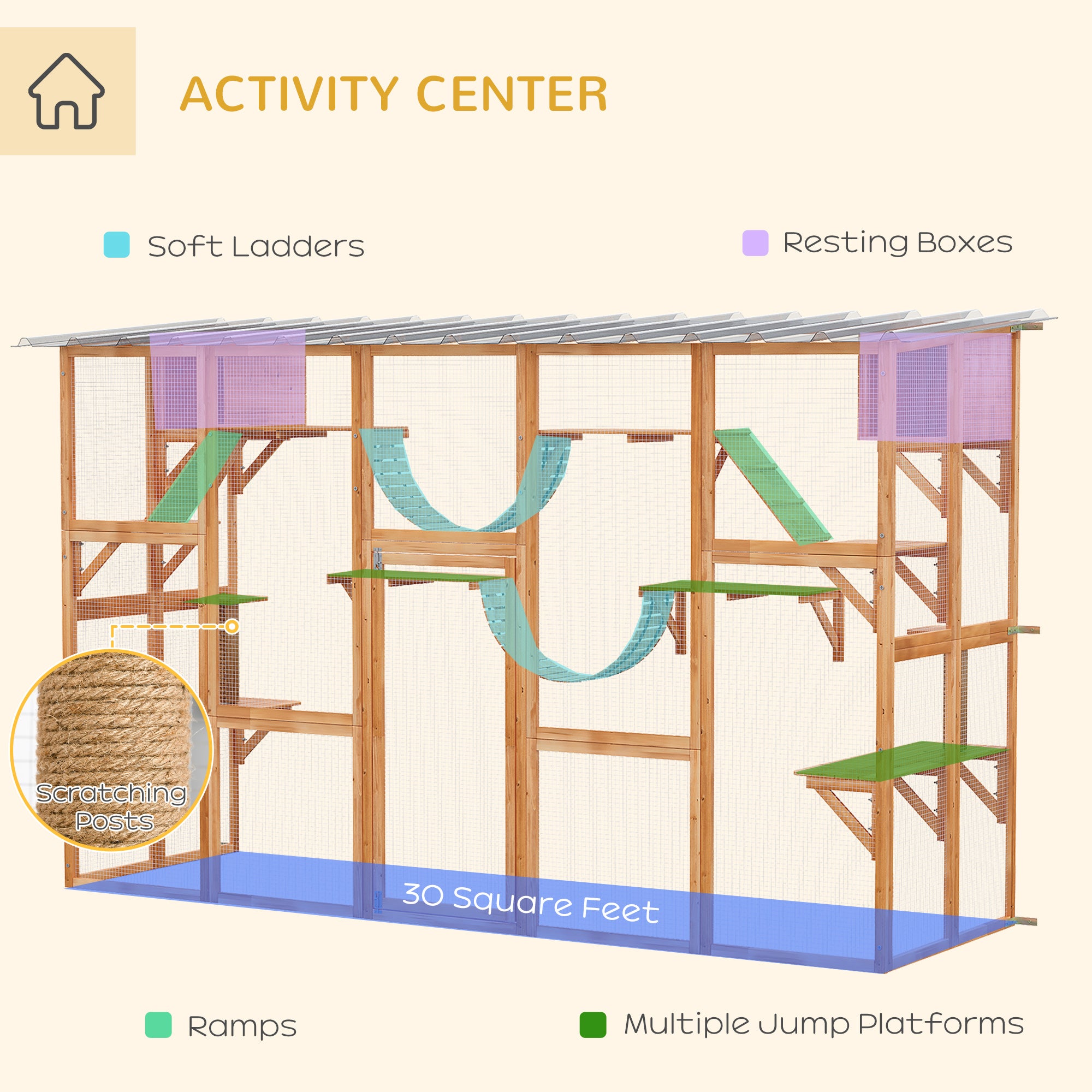 Large Catio with Multiple Shelves & Bridges, Catio with Ramps, Cat Window Box Enclosure for Outdoor Use, Orange