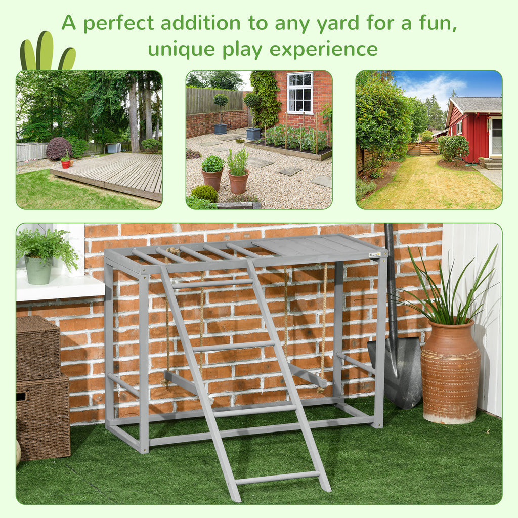 Chicken Activity Play with Swing Set for 3¨C4 Birds, Wooden Chicken Coop Accessory with Multiple Perches & Hen Ladder, Gray