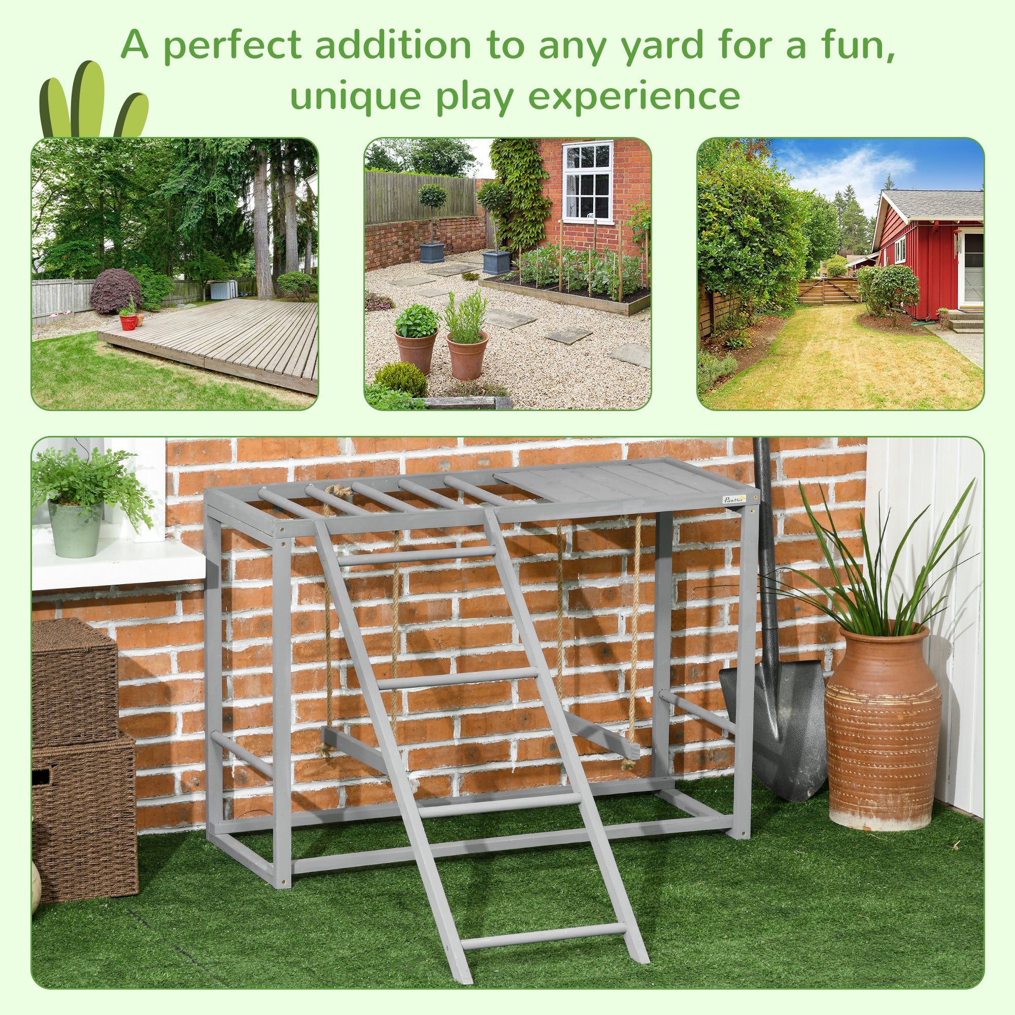 Chicken Activity Play with Swing Set for 3¨C4 Birds, Wooden Chicken Coop Accessory with Multiple Perches & Hen Ladder, Gray