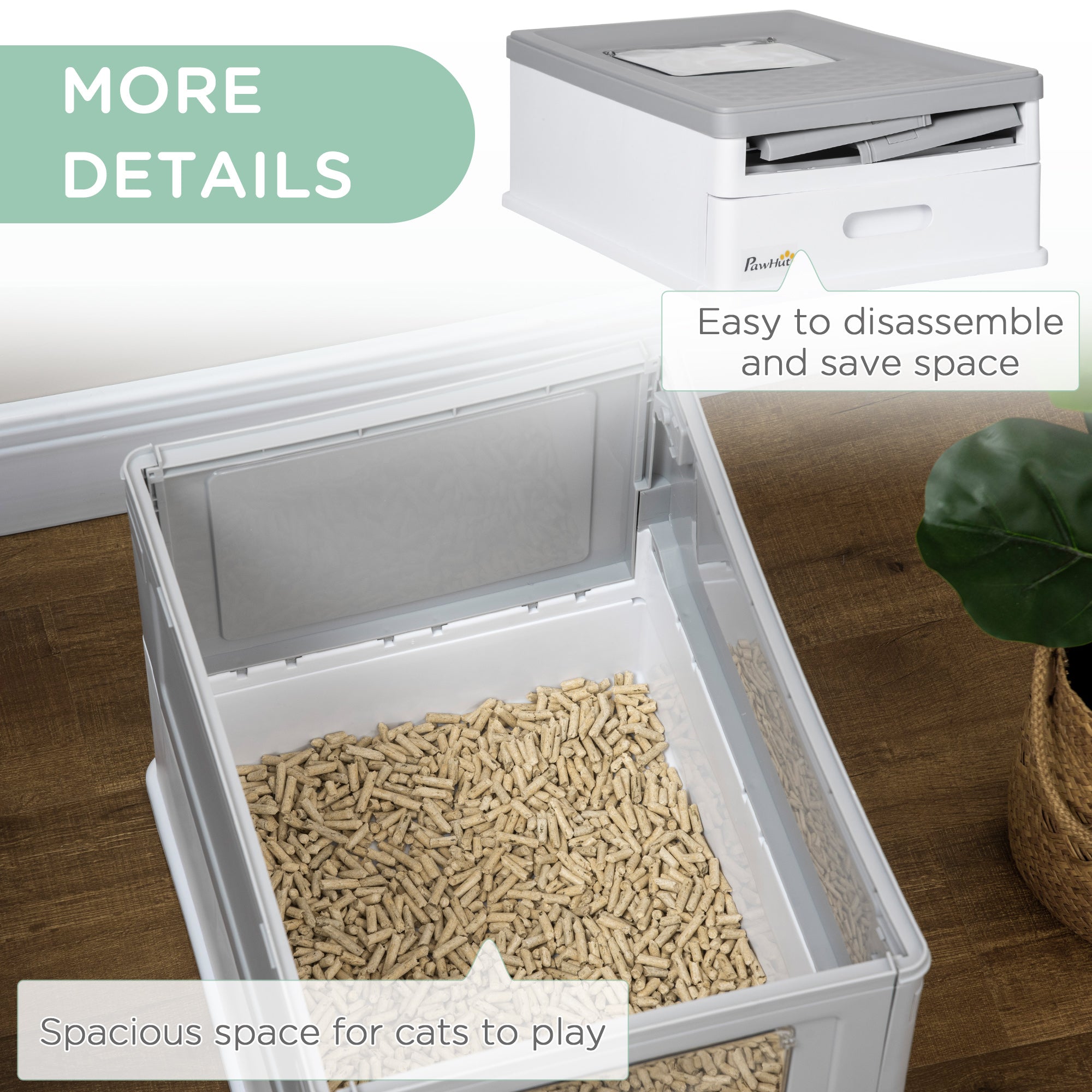 Fully Enclosed Cat Litter Box with Front Entry and Top Exit, Plastic, Gray & White