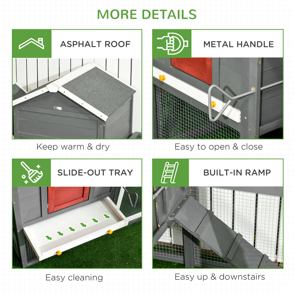118" Extra Large Chicken Coop with Asphalt Roof, Wooden Hen Run with Slide-Out Tray and Nesting Box, Chicken Hutch for 3-6 Chickens, Gray