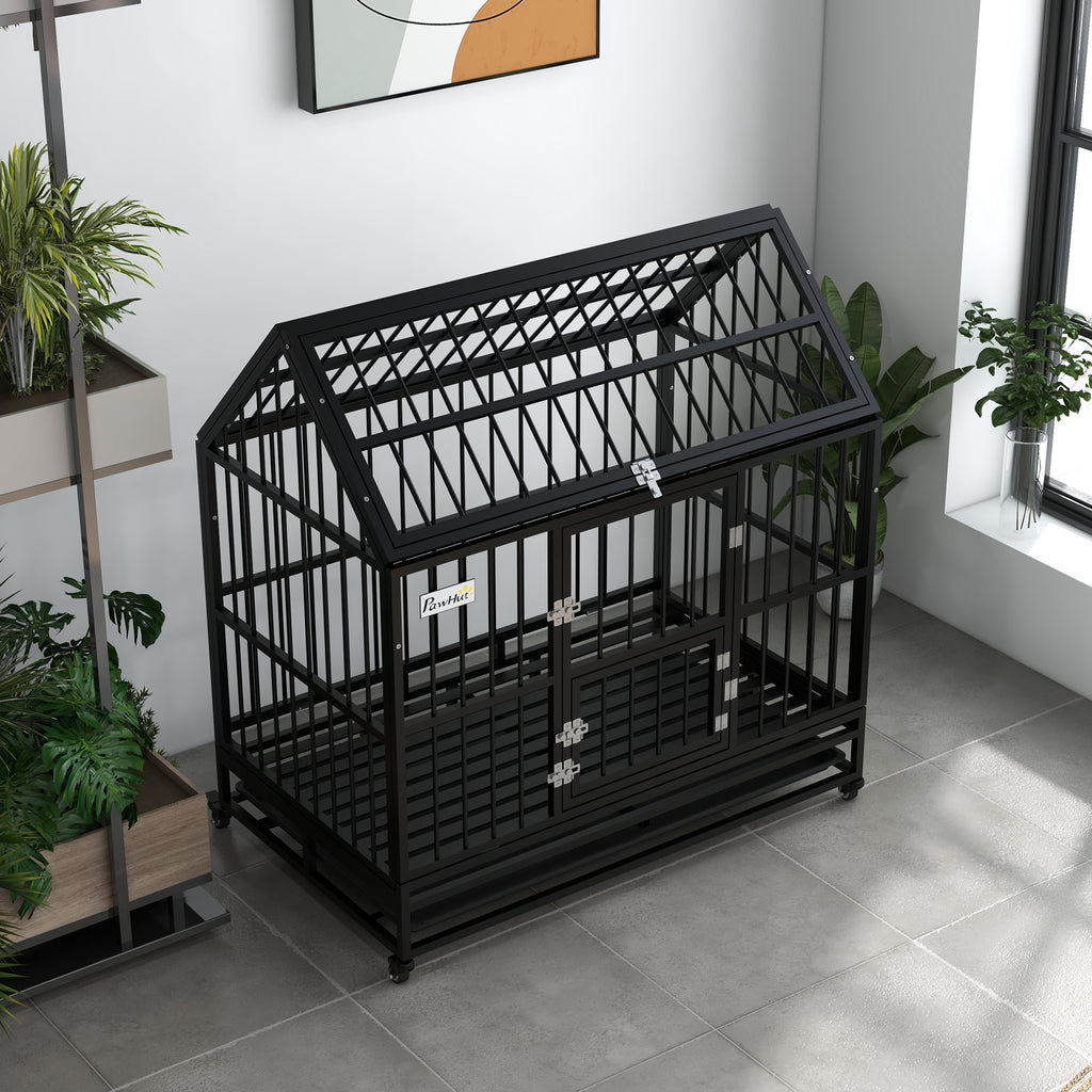 48" Heavy Duty Dog Crate with Lockable Wheels & Double Doors for XL Dogs