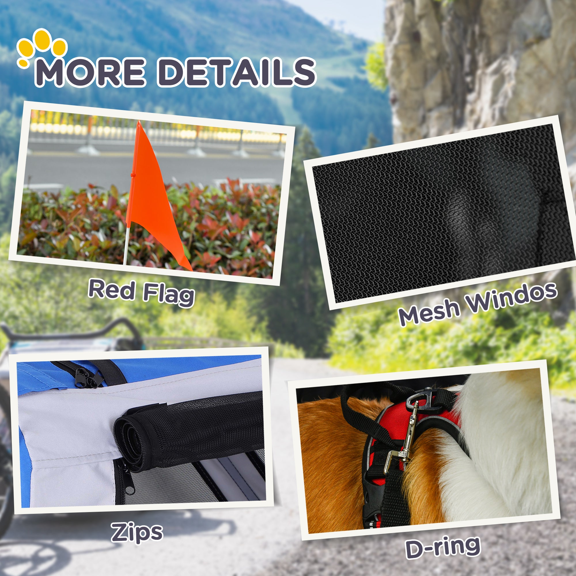 Dog Bike Trailer, Pet Wagon Bicycle Trailer with Easy Folding Cart Frame, 20" Large Rubber Wheels, 3 Entrances, Mesh Screen, Pet Bike Trailer for Off-Road & Travel, Blue and White