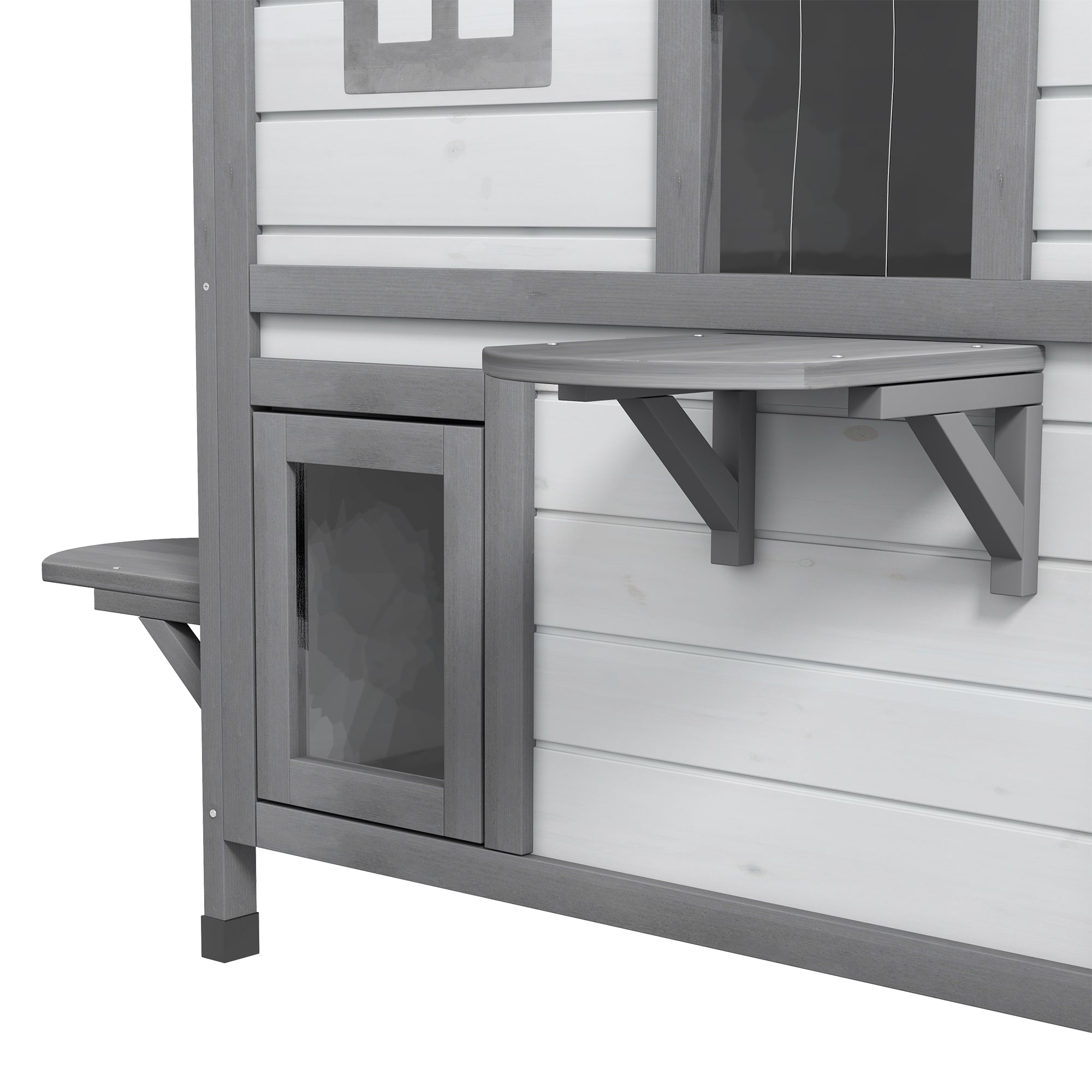 ?2-story Cat House Outdoor, Weatherproof?Wooden Cat Enclosure for Feral Cats with Escape Door, Openable Roof, Jumping Platforms, White