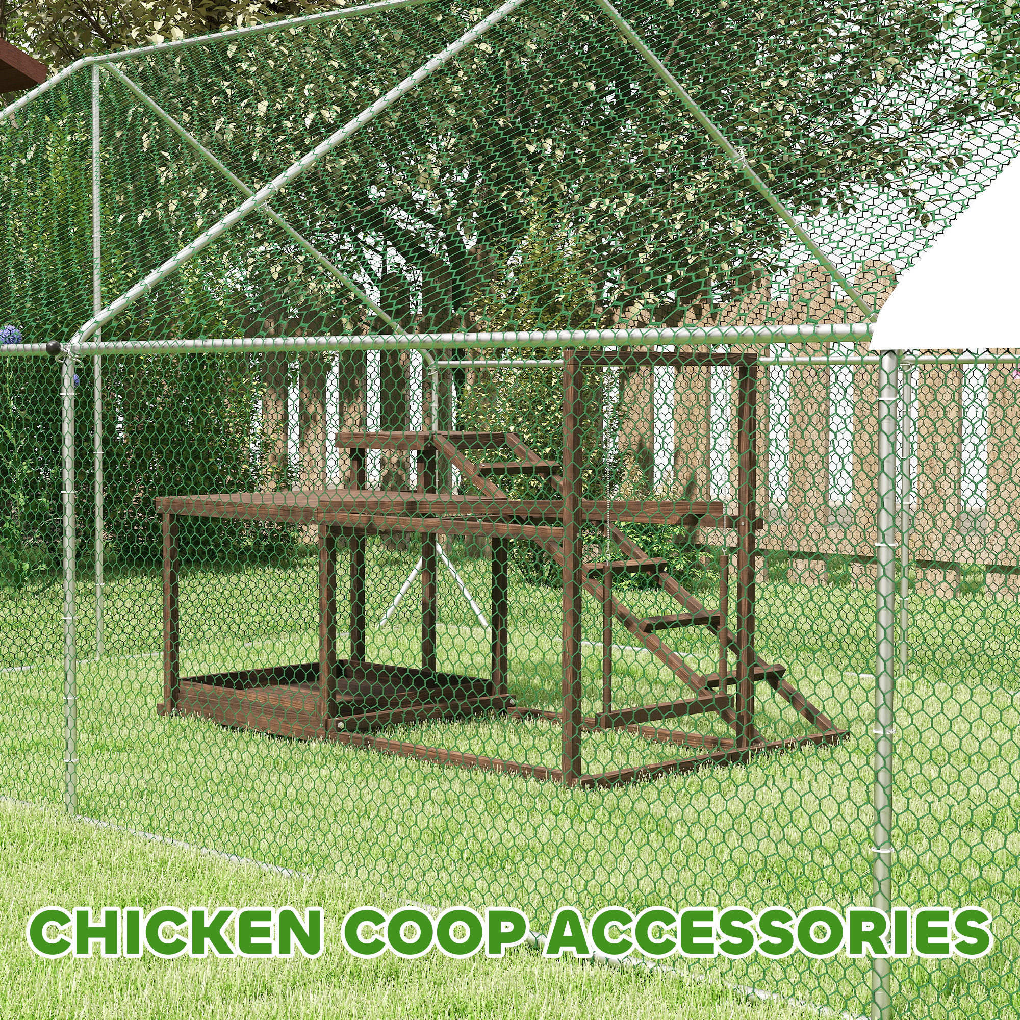 Wooden Chicken Activity Play Set with Perch, Swing, Ladder & Platforms, Coop Toy with Feeder Storage for Backyard Poultry