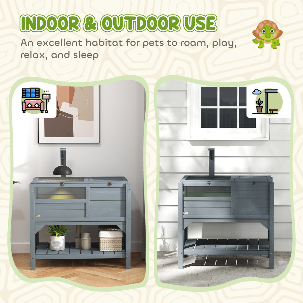 Tortoise Habitat with Shelf Storage Tortoise Gift Accessory with Weather Protection for Indoor, Gray