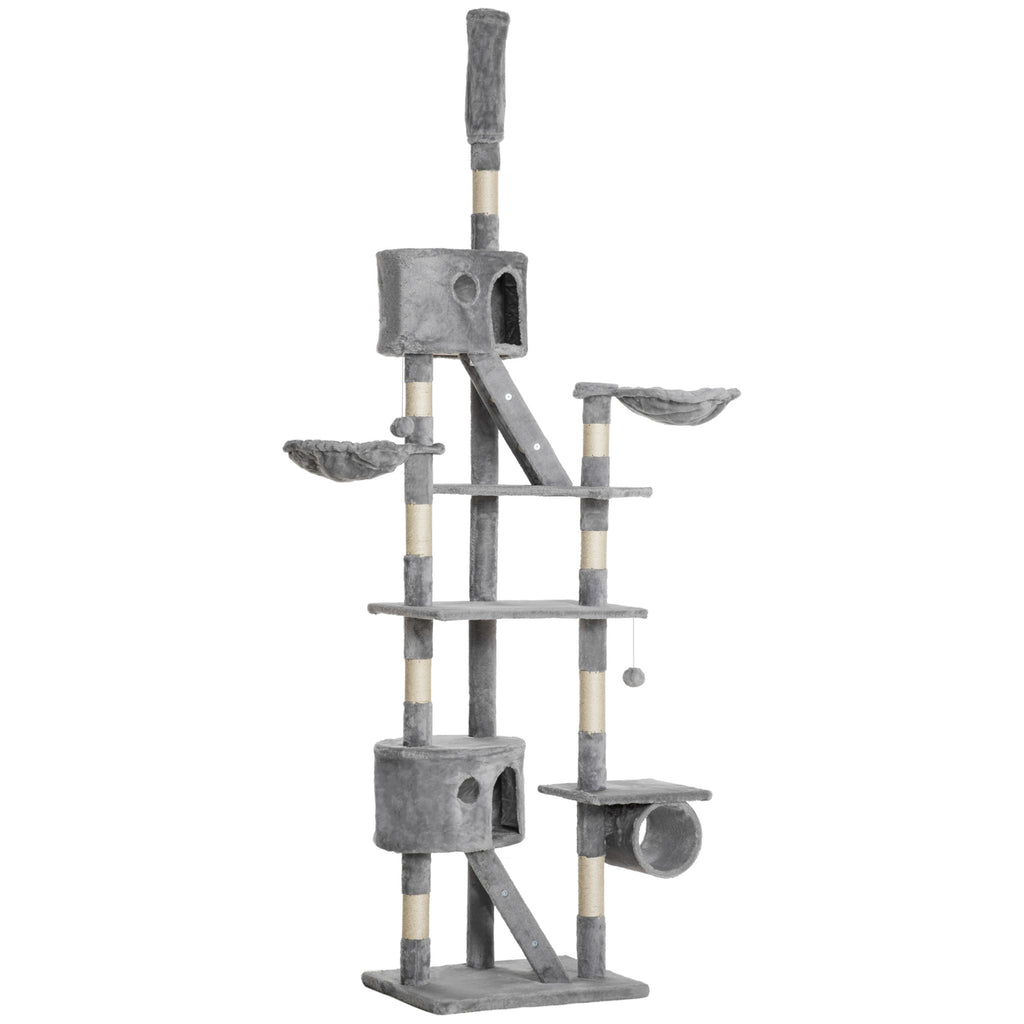 Floor to Ceiling Cat Tree, 94.5-102.5 inch Height Adjustable?Cat Climbing Tower with Scratching Posts, Condos, Hammocks
