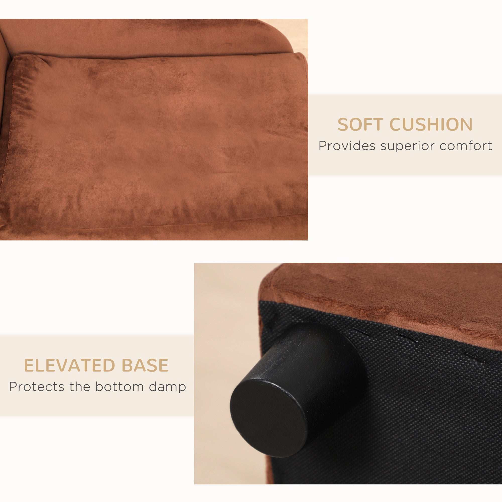 Pet Sofa Bed Couch with Storage, Pet Sofa for Cats and Small Dogs, Brown
