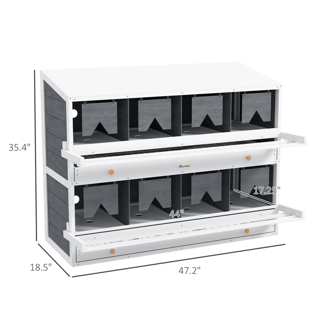 Chicken Nesting Box, 8 Compartment Wood Laying Boxes for Chicken Coop with Egg Collection Trays Perches for 16-32 Hens