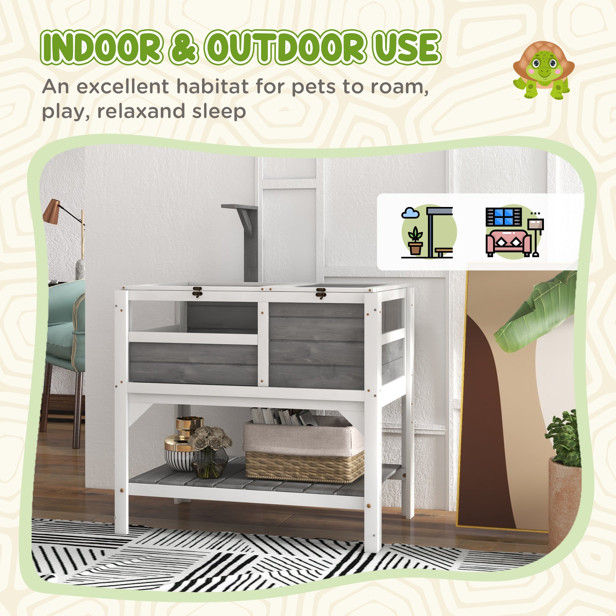 Tortoise Habitat with Shelf Storage Tortoise Gift Accessory with Weather Protection for Indoor, Light Gray